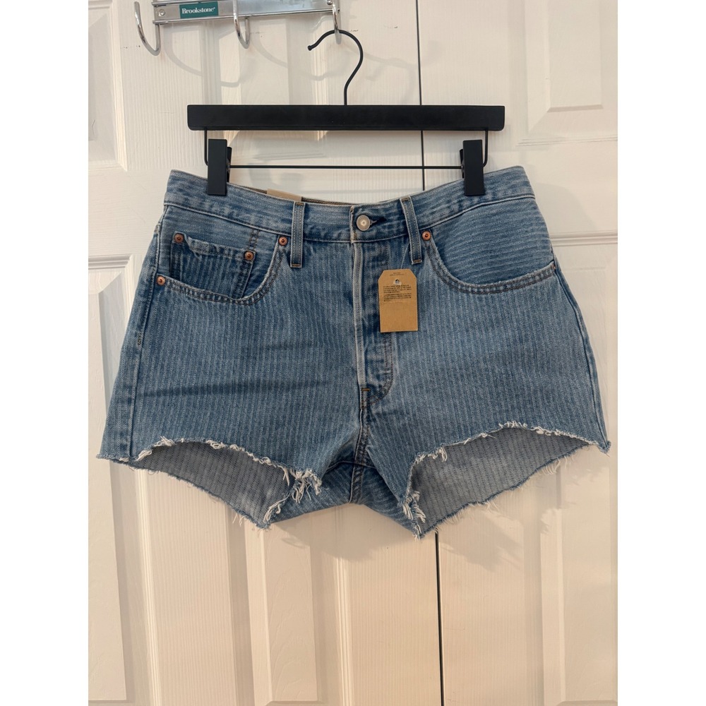 Levis 501 Original Cut Off Shorts Blue Pinstripe Denim Womens size 31. Brand new